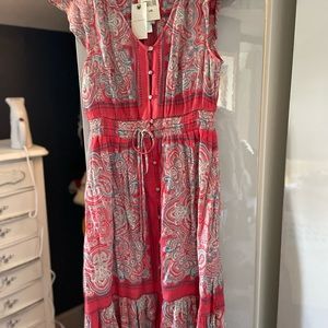 Lucky Brand Boho dress- coral, teal and cream color